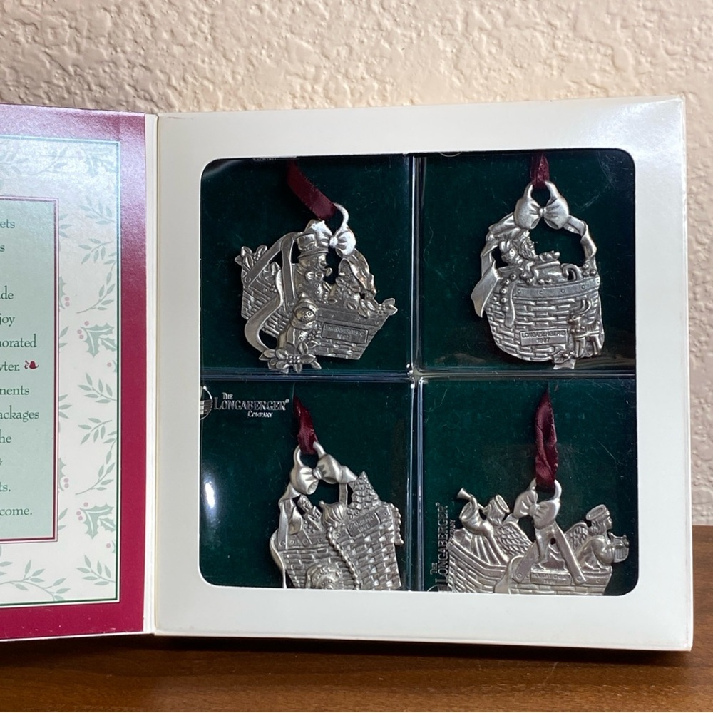 VTG 1995 Longaberger Basket‎ Set Of Four Christmas Tree Ornaments Holiday - Picture 12 of 14